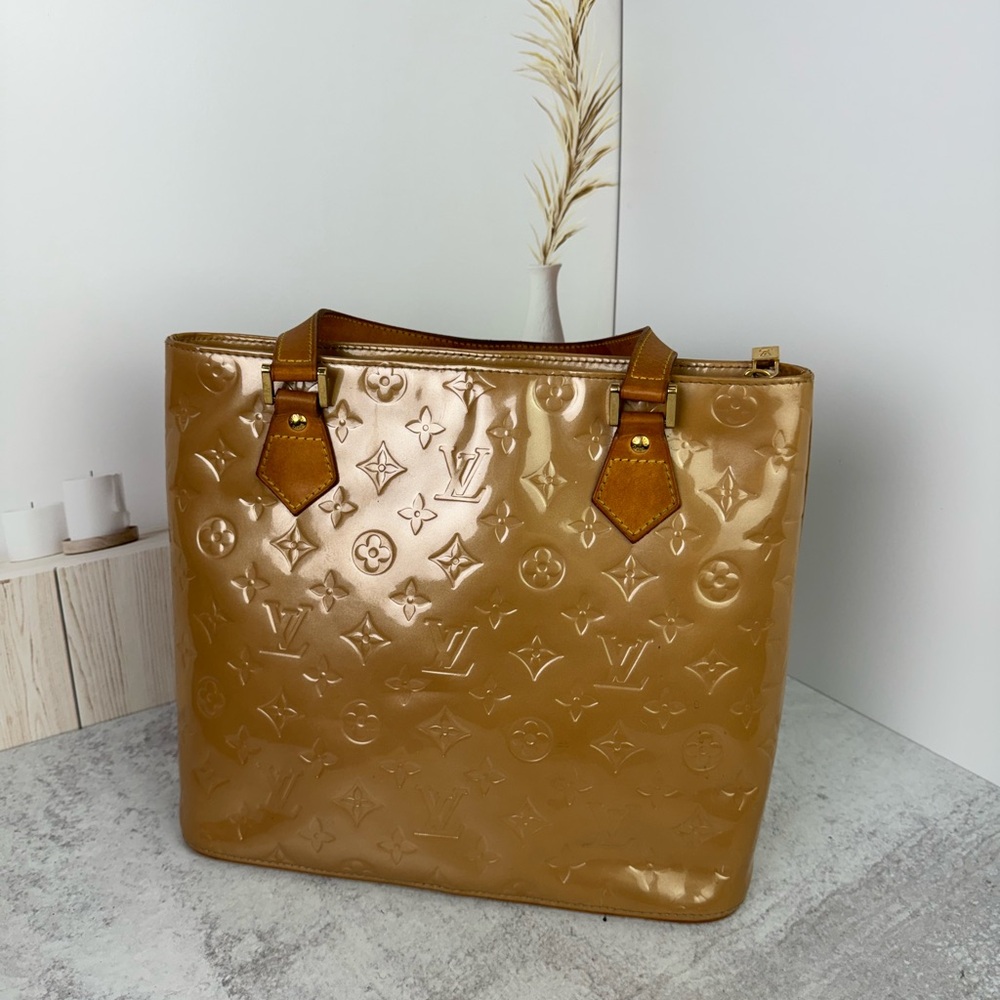 Louis Vuitton Patent Leather Monogram Yellow Vernis Houston Handbag